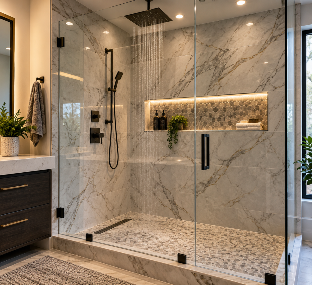 Custom tile shower installation in Louisville KY by Legacy Flooring Solutions