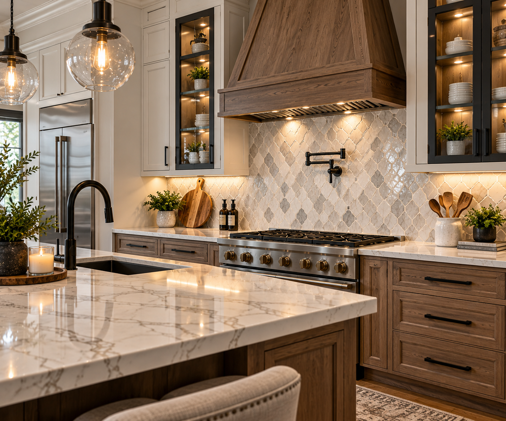 Custom tile backsplash installation by Legacy Flooring Solutions